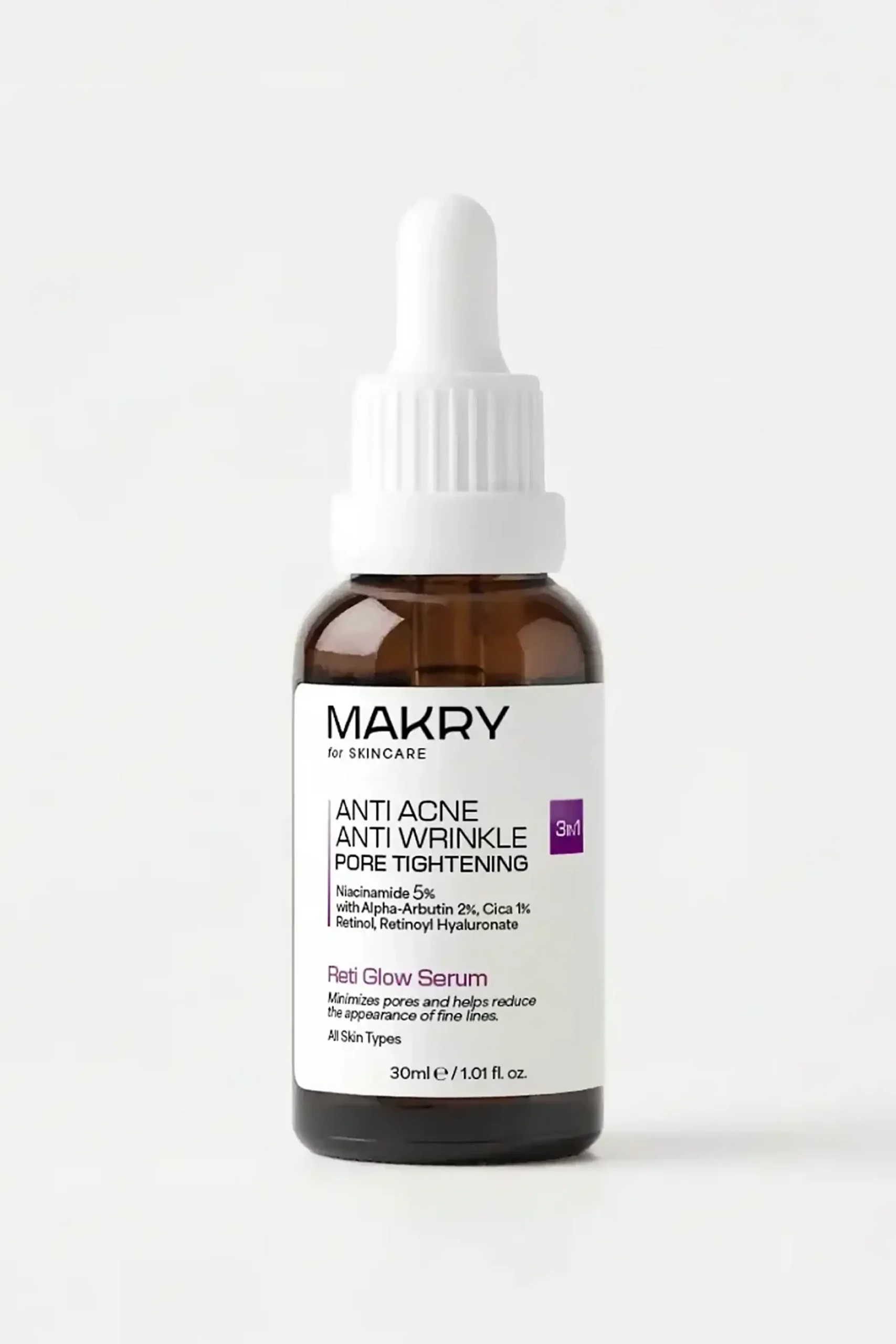 Retinol, Akne ve Kırışıklık Karşıtı Gözenek Bakım Serumu 3IN1 – Reti Glow 30 ml
