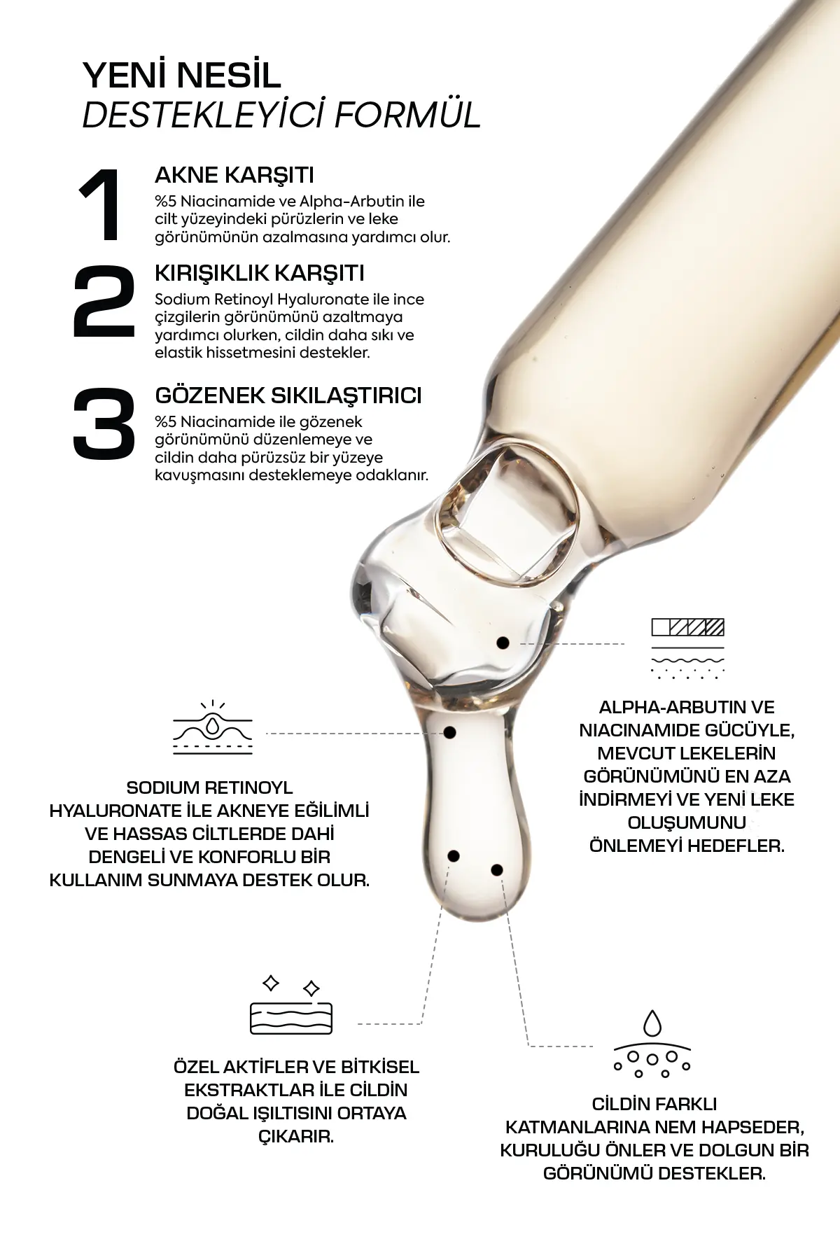 Retinol, Akne ve Kırışıklık Karşıtı Gözenek Bakım Serumu 3IN1 – Reti Glow 30 ml